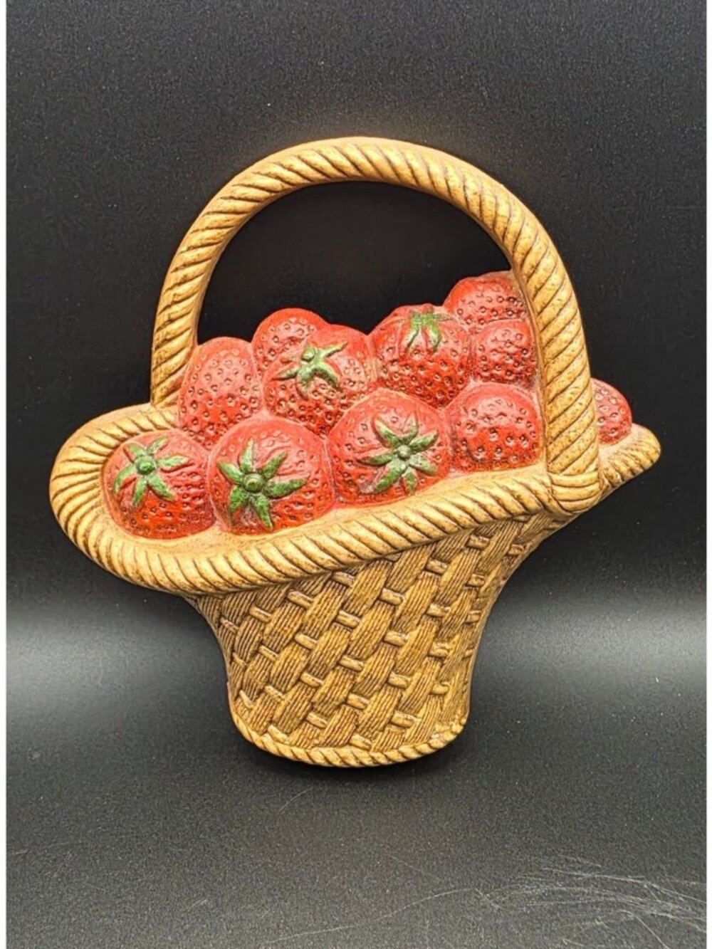 Vintage 1985 Burwood Wall Plaque Basket of Strawberries Cottagecore Decor